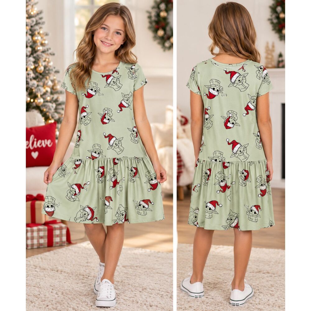 Star Wars Grogu Girls L 10/12 Christmas Santa Baby Yoda Soft Stretch Dress #20
